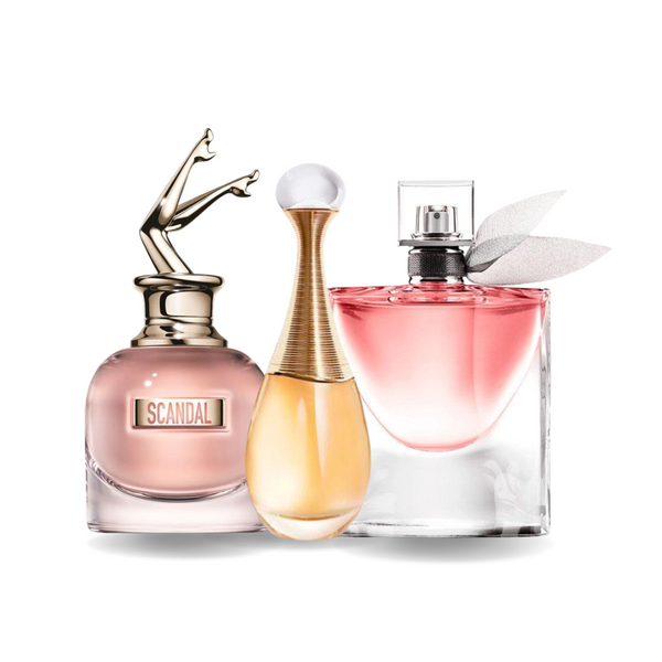 Bundle de 3 Parfums Jean Paul Gaultier SCANDAL, Dior J'ADORE e Lancôme LA VIE EST BELLE 100ml