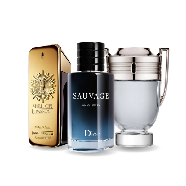 Bundle de 3 Parfums Paco Rabanne ONE MILLION, Dior SAUVAGE e Paco Rabanne INVICTUS 100ml